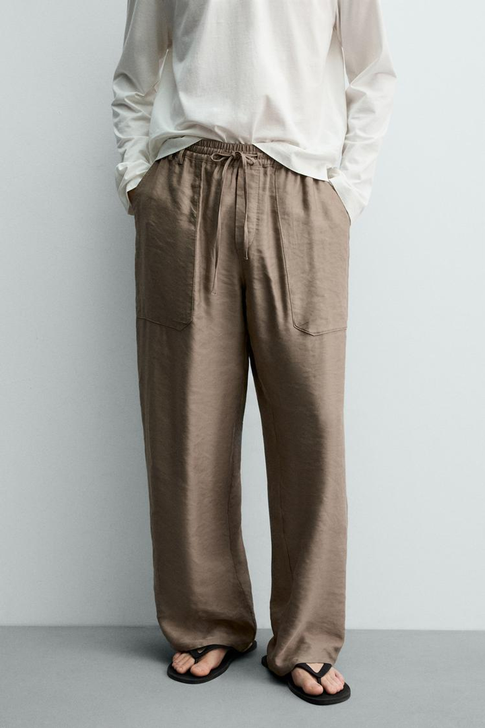ZARA БРЮКИ RELAXED FIT ИЗ СТРУЯЩЕЙСЯ ТКАНИ, ТЕЛЕСНО-РОЗОВЫЙ