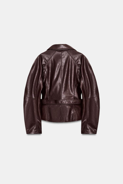 ZARA КУРТКА ИЗ ИСКУССТВЕННОЙ КОЖИ С ПОЯСОМ, ЧЕРНЫЙ