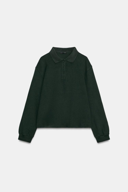 ZARA ПОЛО С ДЛИННЫМИ РУКАВАМИ, ЗЕЛЕНЫЙ