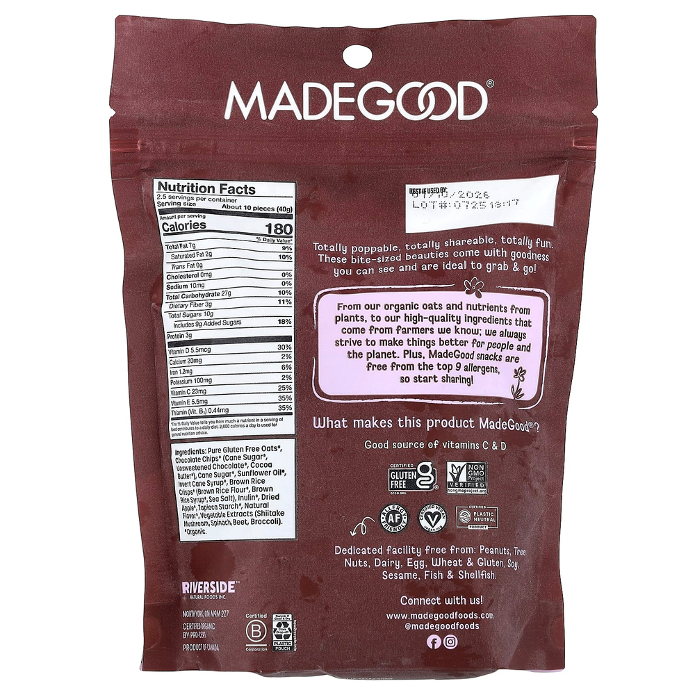 MadeGood, органические гранола Bites, шоколадная крошка, 100 г (3,5 унции)