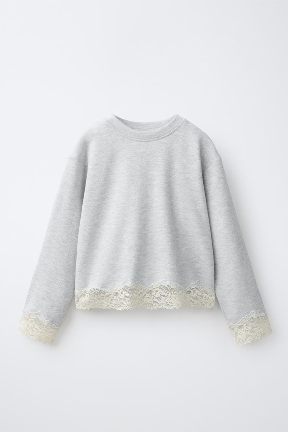 ZARA ЛОНГСЛИВ SOFT TOUCH С КРУЖЕВОМ, СЕРЫЙ МЕЛАНЖ