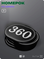 Номерок на дверь квартиры 360, для кабинета, офиса, шильдик 9 х 7 см, черный, Айдентика Технолоджи