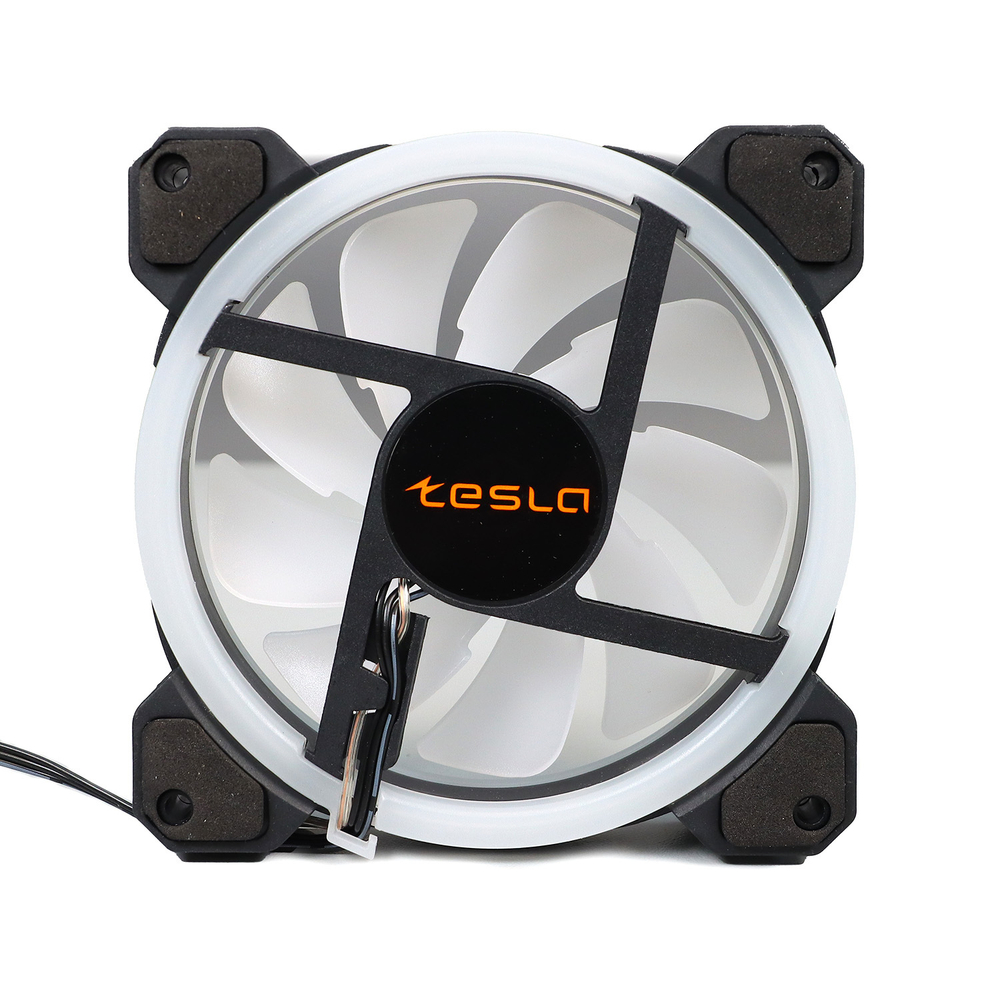 Вентилятор ТЕСЛА (TESLA) RGB120-LD, 120мм, 3-pin+Molex, черный-белый/FRGB, 1200rpm, 38CFM, 21дБ, антивибропрокладки (TSL-120-LD)