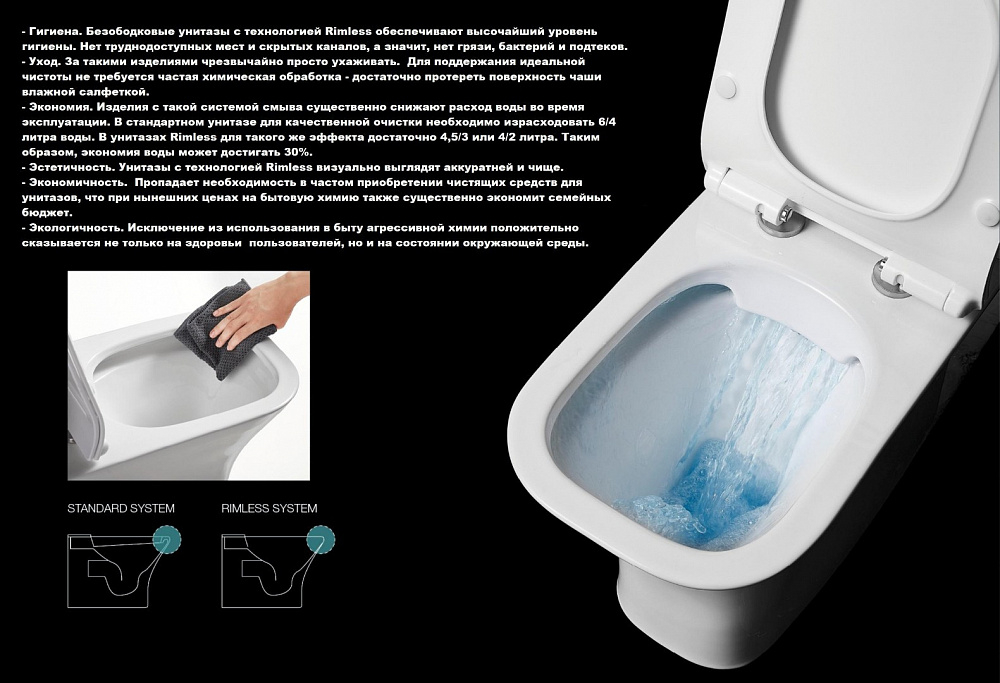 Унитаз подвесной Ceruttispa СЕЛЛА (SELLA) Aria MBF CT10016 безободковый (485х360х360) черный матовый