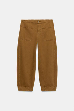 ZARA БРЮКИ BARREL — ZW COLLECTION, КАРАМЕЛЬНЫЙ