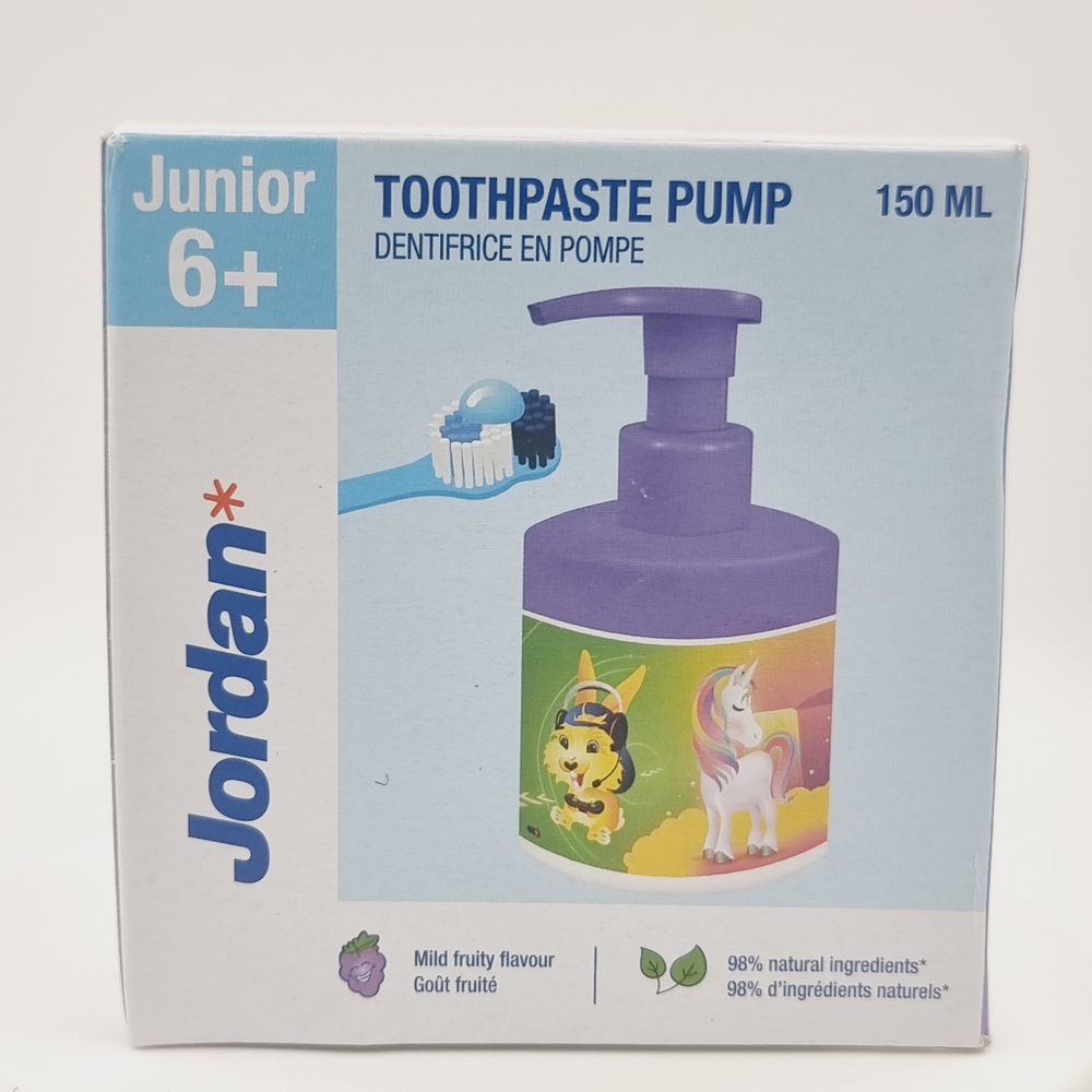 Jordan Junior Детская зубная паста 6+, фруктовый вкус, в бутылке с дозатором-помпой, 150 мл (из Эстонии)