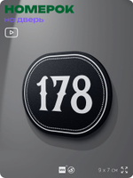 Номерок на дверь квартиры 178, для кабинета, офиса, шильдик 9 х 7 см, черный, Айдентика Технолоджи