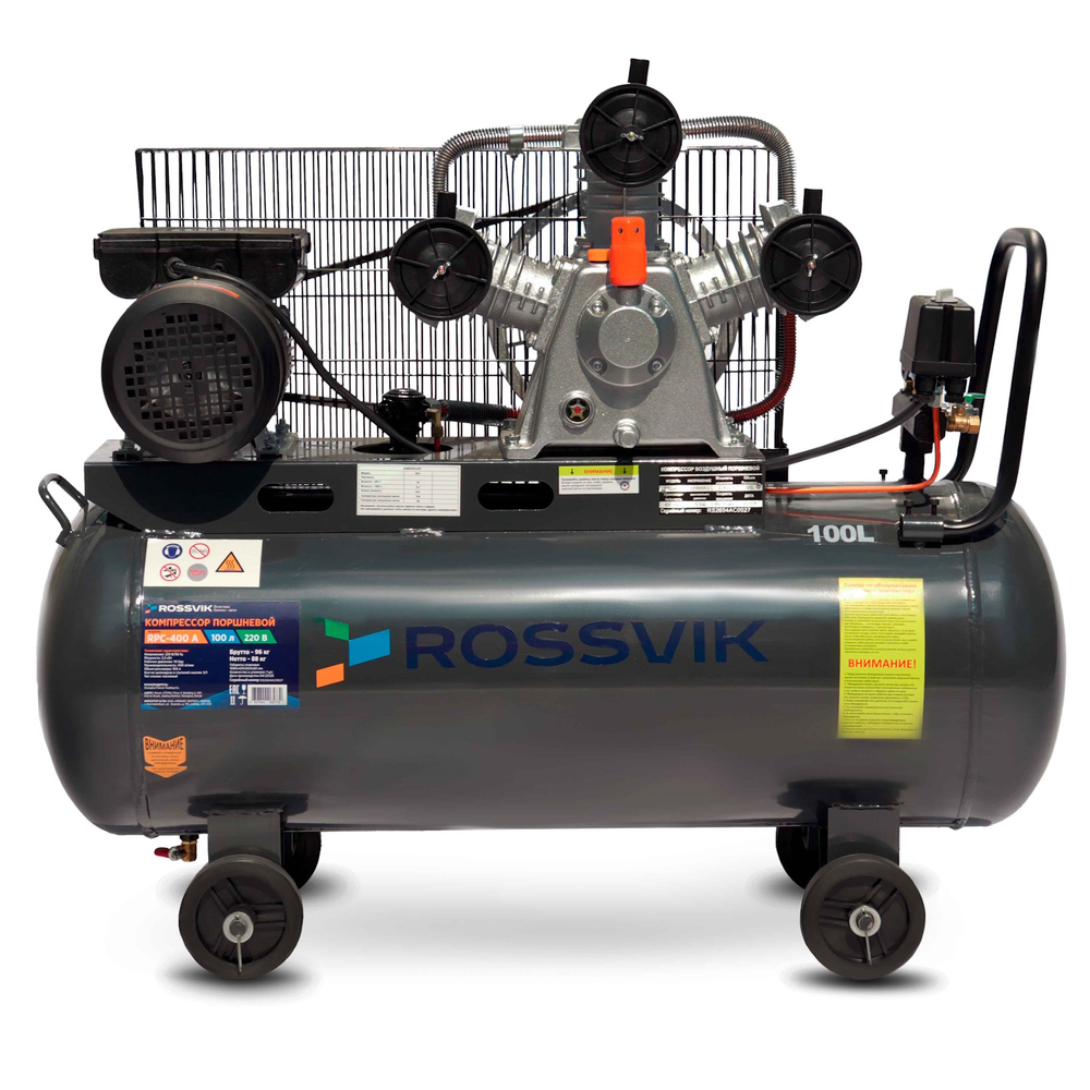 Компрессор ROSSVIK RPC-400A, 400 л/мин, 10 бар, ресивер 100 л, 220 В/2,2 кВт, серый