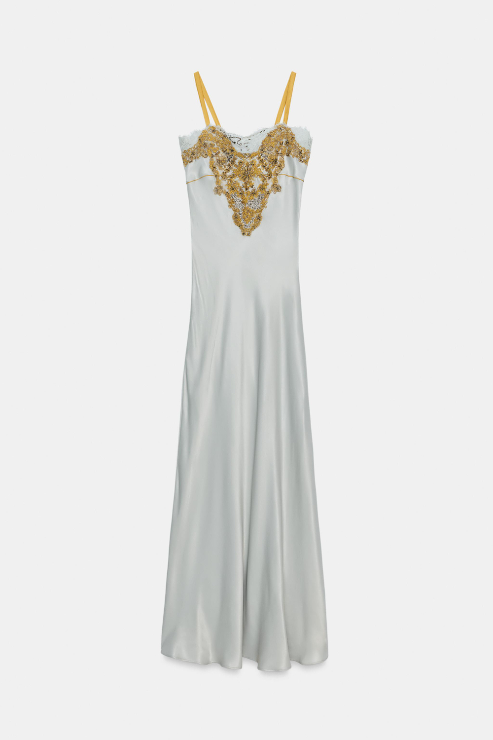 ZARA ДЛИННОЕ КРУЖЕВНОЕ ПЛАТЬЕ — ZW COLLECTION, ПАСТЕЛЬНО-СИНИЙ