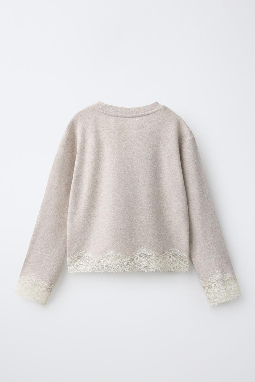 ZARA ЛОНГСЛИВ SOFT TOUCH С КРУЖЕВОМ, БЕЖЕВЫЙ