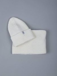 Шапка свечка из смесовой шерсти однослойная с отворотом "Молоко" подростковая