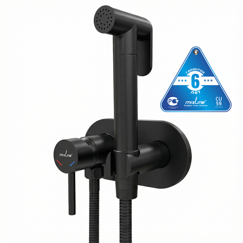 Смеситель с гигиенической лейкой 25k MIXLINE МЛ31-085Ч(ML31-085BL) "Рей" встраиваемый ЧЕРНЫЙ