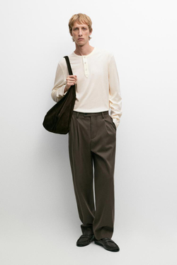 Massimo Dutti Брюки свободного кроя с защипами, коричневый