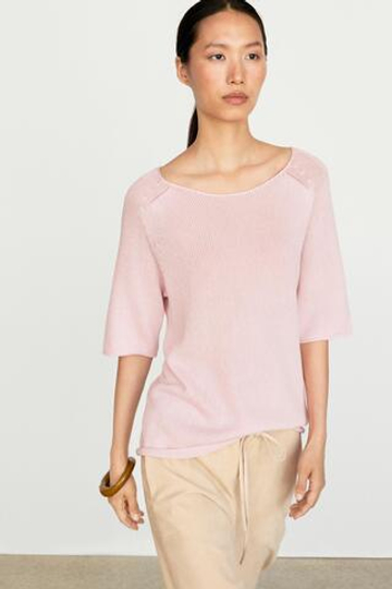 Massimo Dutti Свитер из 100% хлопка с вырезом «лодочка», розовый
