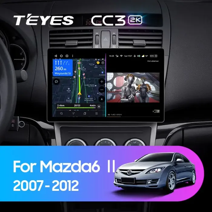 Магнитола для Mazda 6 GH 2008-2012 - Teyes CC3-2K-360 монитор 13" 2K QLED на Android 10, Быстрая, CarPlay, 4G SIM-слот, 4 камеры в комплекте