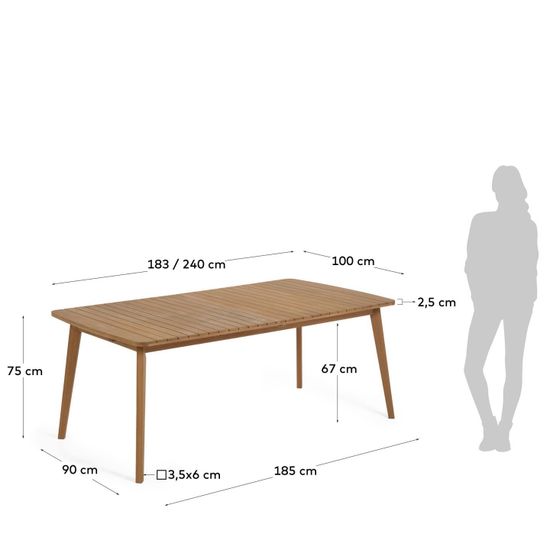 Садовый стол Hanzel раздвижной из массива эвкалипта, 183 (240) x 100 см Испания La Forma