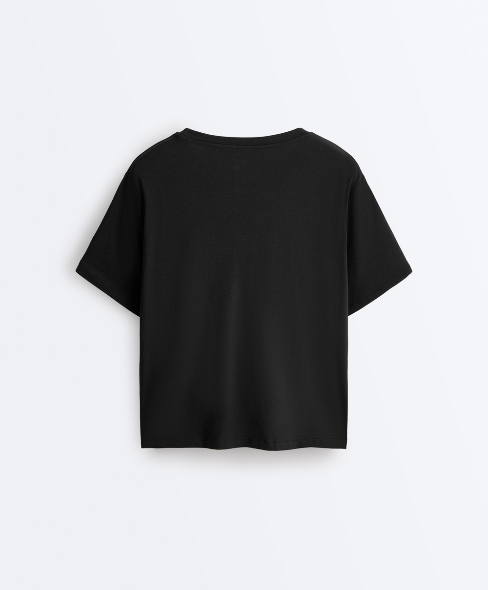 Oysho Boxy футболка с короткими рукавами из смесового хлопка, черный