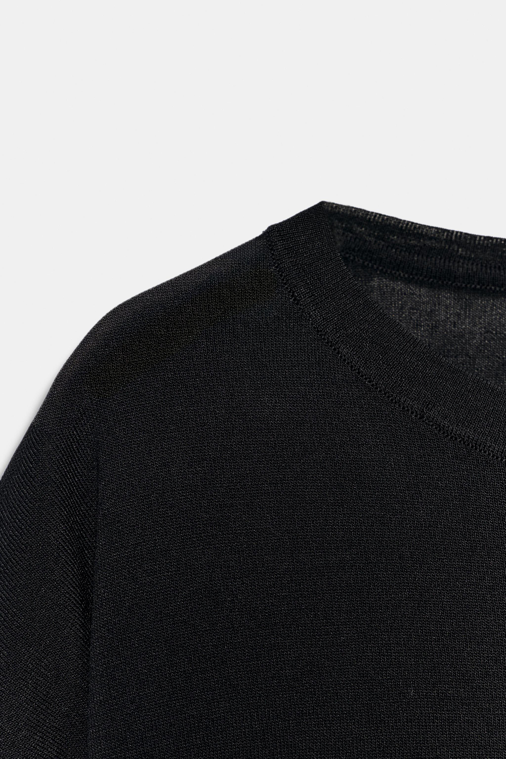 ZARA ТРИКОТАЖНЫЙ ТОП С РУКАВАМИ 3/4, ЧЕРНЫЙ