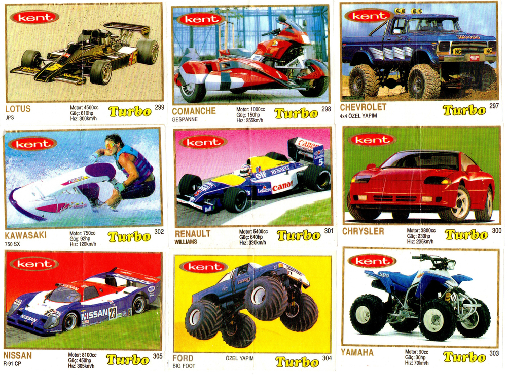 Вкладыши от жвачки Turbo Yellow - Турбо 70 штук без повторов. Серия 261 - 330. Полная серия