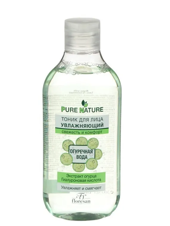 Тоник Floresan Pure Natural "Увлажняющий. Огуречная вода", свежесть и комфорт, 300 мл