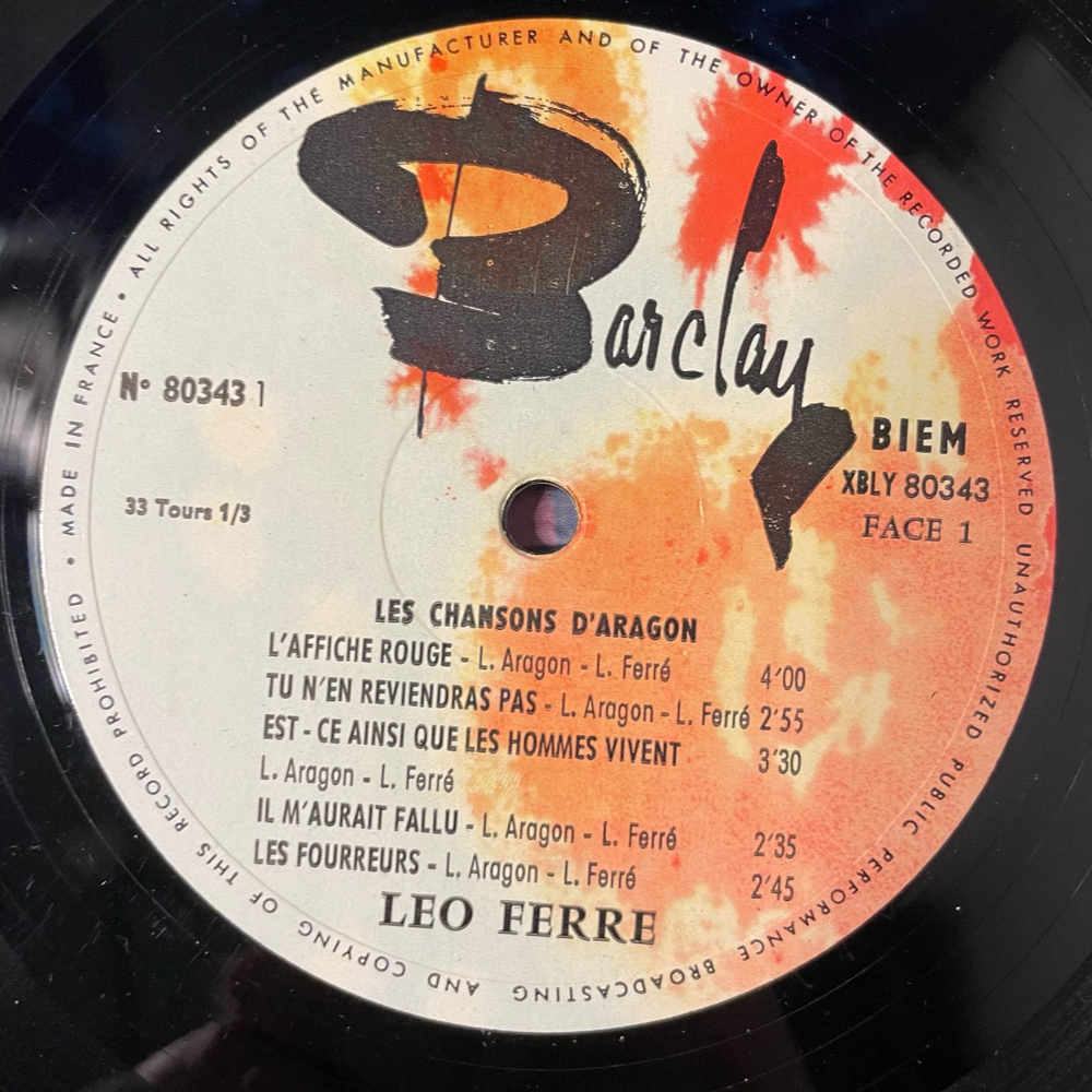 Винтажная виниловая пластинка LP Leo Ferre, Les Chansons D'Aragon (Франция 1972)