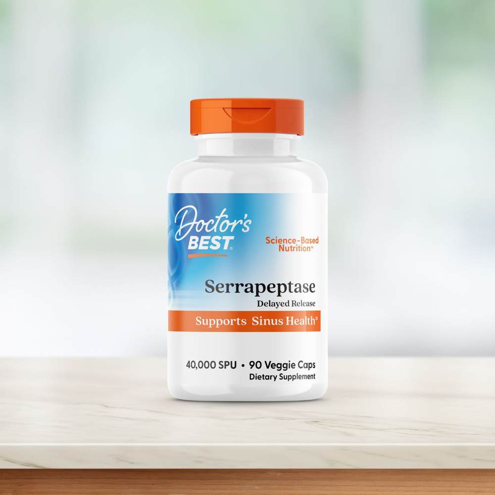 Doctor's Best, серрапептаза, 90 растительных капсул