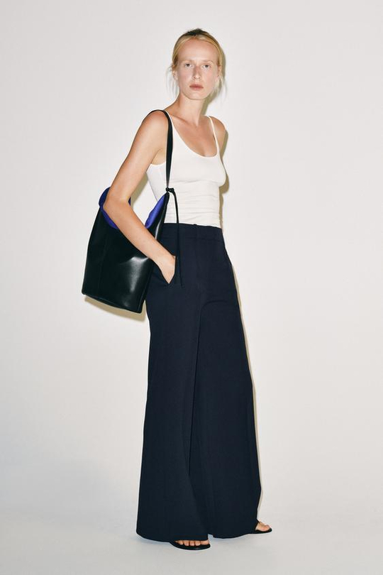 ZARA ШИРОКИЕ БРЮКИ — ZW COLLECTION, МОРСКОЙ СИНИЙ