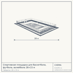 Схема с габаритами: Спортивная площадка для баскетбола, футбола, волейбола 28×15 м