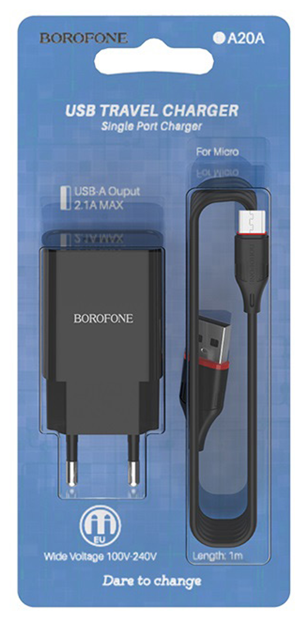 Зарядное сетевое с кабелем MicroUSB 1-метр 2.1А BOROFONE BA20A