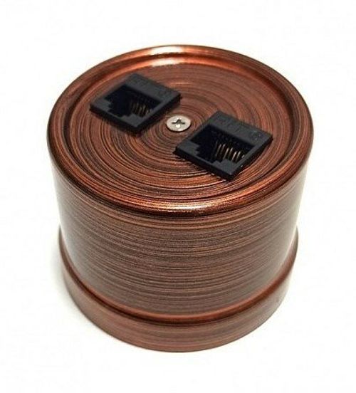 Розетка пластиковая ретро компьютерная двойная RJ45, Медный Век, Bironi B1-302-16
