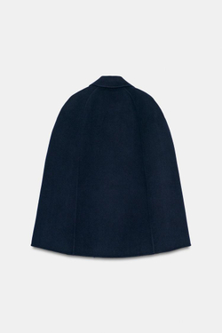 ZARA НАКИДКА С ПУГОВИЦАМИ И ШЕРСТЬЮ — ZW COLLECTION, МОРСКОЙ ТЕМНО-СИНИЙ