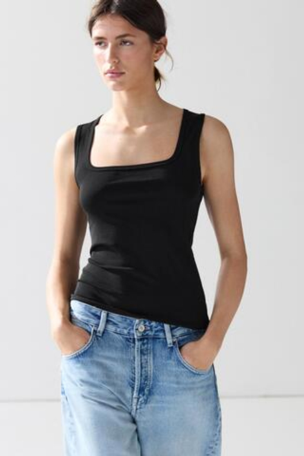 Massimo Dutti Топ из хлопка с квадратным вырезом, черный