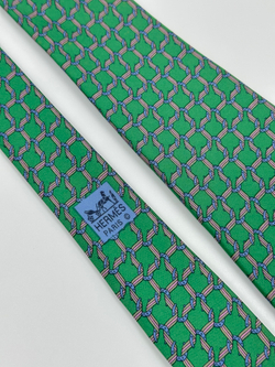 Галстук зелёный с подковами Hermes