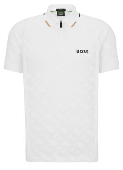 Мужское поло теннисное BOSS x Matteo Berrettini Slim-fit Monogrammed Polo Shirt - white