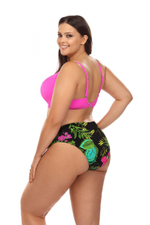 Яркий раздельный купальник plus size с принтом на трусиках (Размер: 80D/40) (Цвет: ярко-розовый)