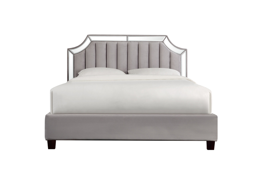 Кровать Garda Decor с зеркальными вставками серая 214*172*127 см