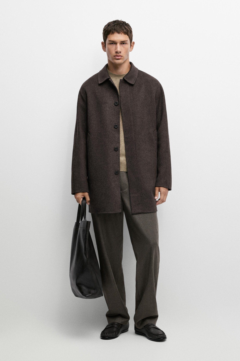 Massimo Dutti Короткое пальто из двусторонней шерстяной смеси, серый