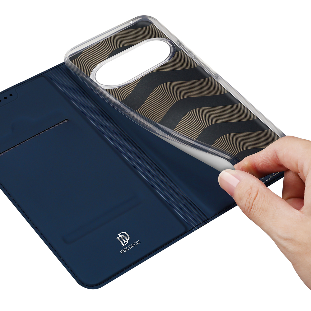 Чехол книжка из кожи синего цвета для Google Pixel 11, серия Skin Pro Series от Dux Ducis