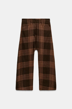 ZARA БРЮКИ В КЛЕТКУ ИЗ ЛЬНА — ZW COLLECTION, КОРИЧНЕВЫЙ
