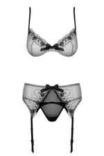 Комплект из 3-х предметов (лиф, стринги, пояс) Greyla Set SM (42-44) (Цвет: черный, серый)