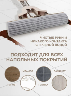 Швабра с разборной ручкой и отжимом для влажной уборки (насадка PVA,5х25см,L-112см) WMC TOOLS WMC-06(PR)