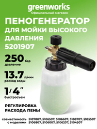 Пеногенератор (пенная насадка) для мойки высокого давления Greenworks, 250 бар