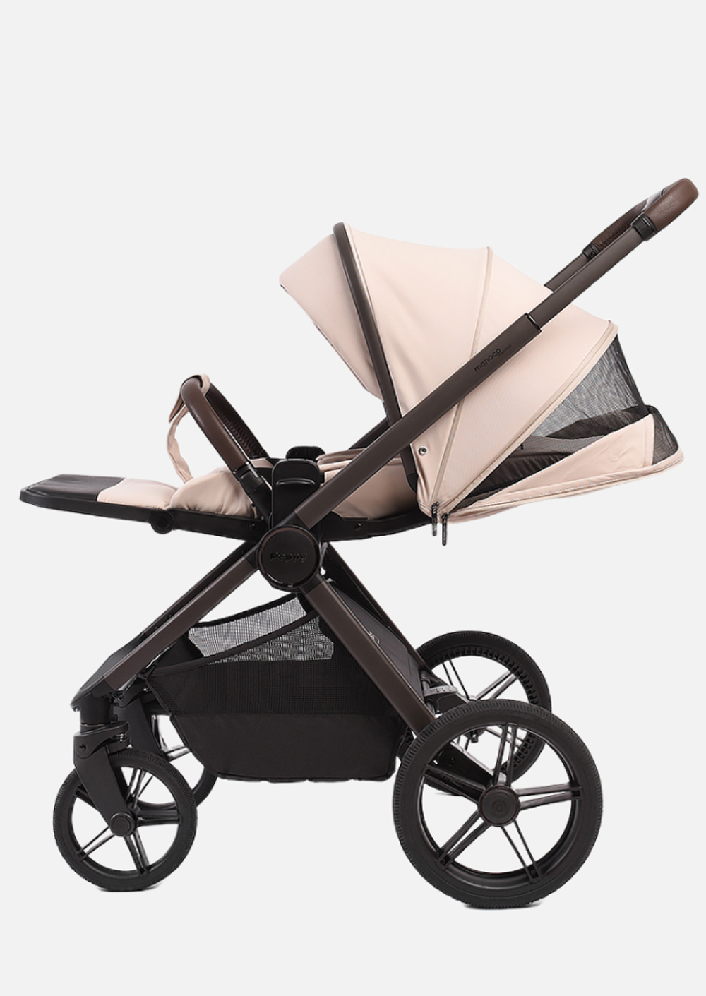 Peppy Коляска детская Monaco thermo 2 в 1 Beige (бежевый), рама серо-коричневая