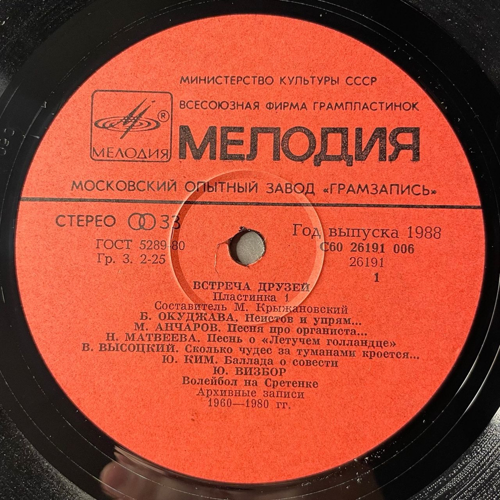 Винтажная виниловая пластинка LP Сборник Встреча Друзей Пластинка 1 (СССР 1988)