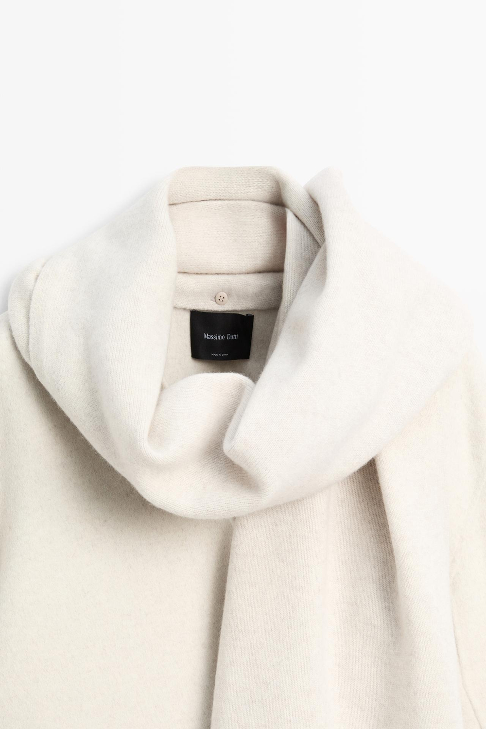 Massimo Dutti Пальто из шерстяной смеси с декоративным шарфом, бежевый