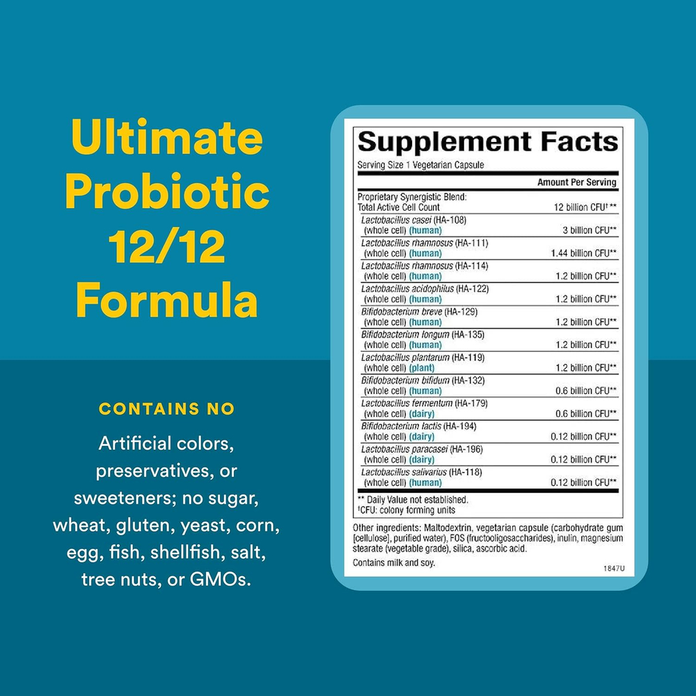 Natural Factors, Ultimate Probiotic, формула 12/12, 12 млрд КОЕ, 120 вегетарианских капсул
