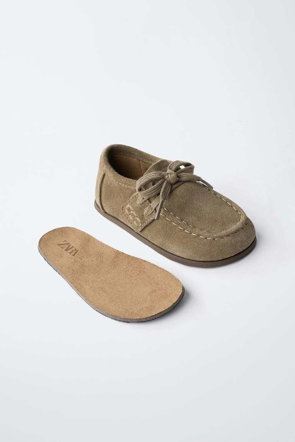 ZARA КОЖАНЫЕ ТОПСАЙДЕРЫ BAREFOOT, ЗЕЛЕНЫЙ ХАКИ