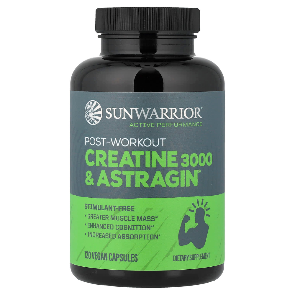 Sunwarrior, Creatine 3000 и Astragin® для приема после тренировки, 120 веганских капсул