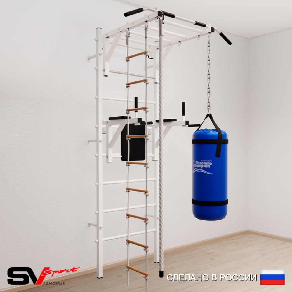 Шведская стенка Sv Sport 5453 (Турник рукоход/Брусья/Канат/Лестница/Цепь/Мешок 30кг)