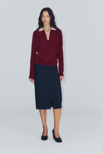 ZARA КОМБИНИРОВАННОЕ ТРИКОТАЖНОЕ ПОЛО, ГРАНАТОВЫЙ